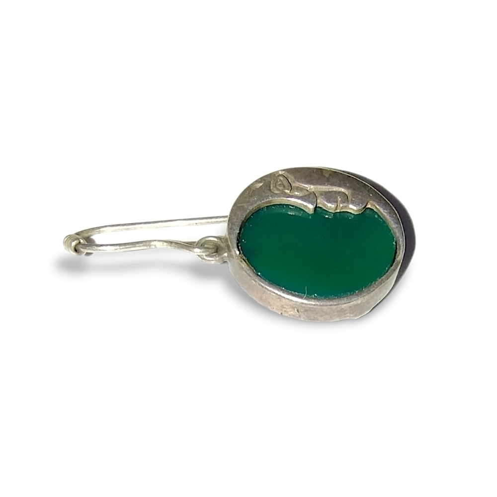 Vintage Sterling Silver Green Stone Moon Face Dangle Earrings - Picture 5 of 7